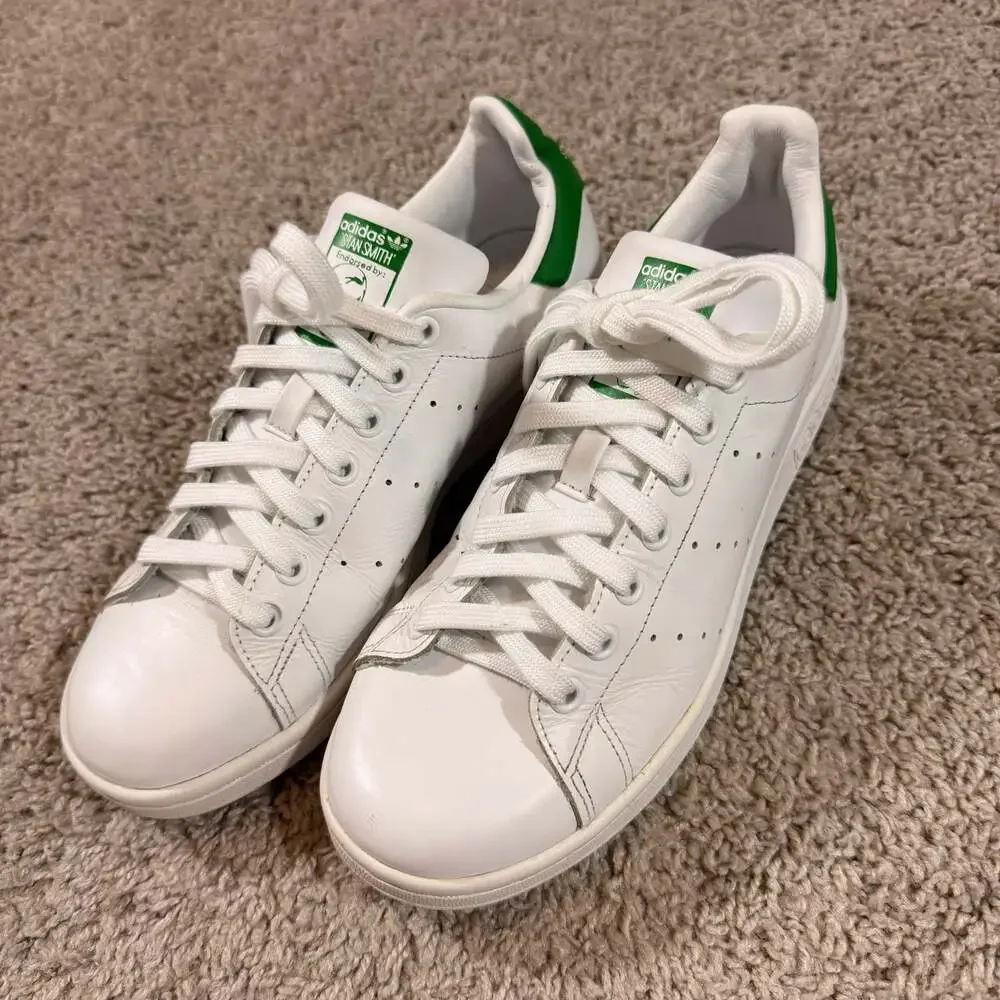 Adidas Stan Smith White Green Leather Sneakers Mens 8.5 Womens 10 EUC